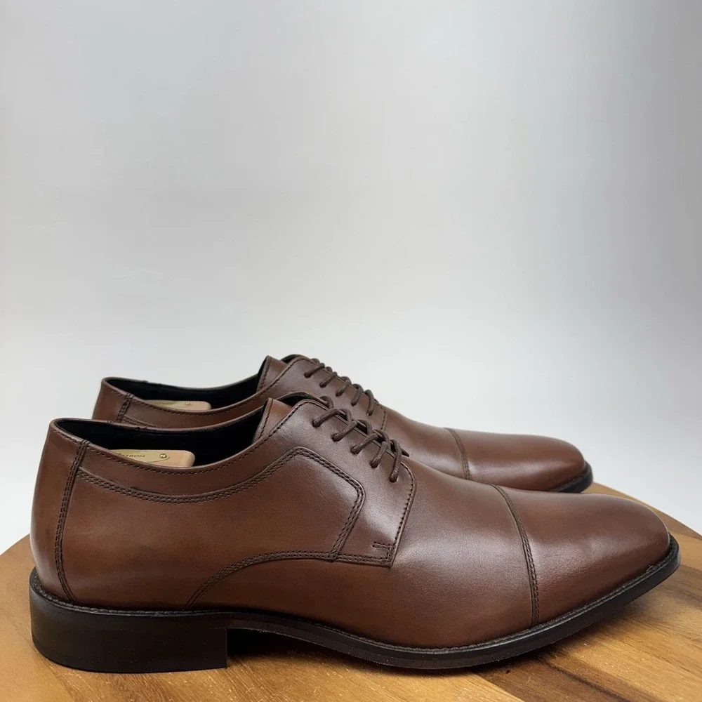 Mens Johnston & Murphy Novick Brown Leather Cap Toe Dress Shoes Oxfords Size 13
